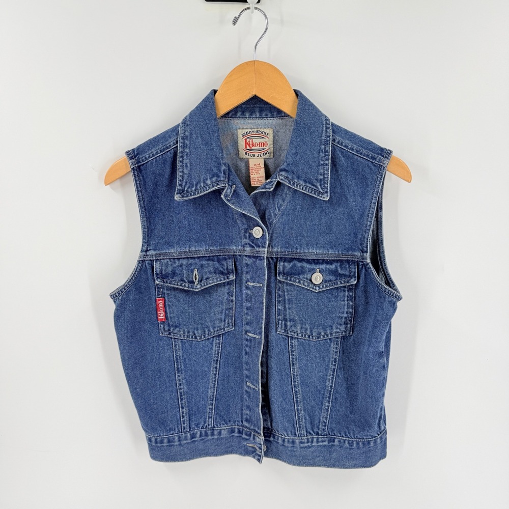 Vintage Kikomo Denim Vest Blue Medium Y2K Jean Sleeveless Trucker Western Indie
